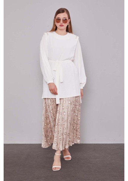 Bej Piliseli Desenli Etek Takım fiyatları