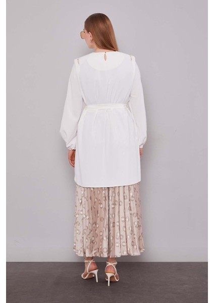 Bej Piliseli Desenli Etek Takım fırsatları