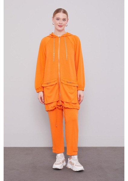 Oranj Zincir Detay Fermuarlı Ikili Takım