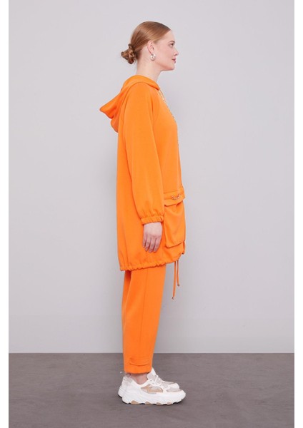 Oranj Zincir Detay Fermuarlı Ikili Takım modelleri