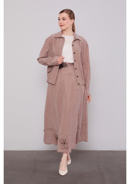 Kahve Gül Detaylı Cupra Etekli Takım fiyatları