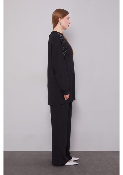 Siyah Omzu Taş Işlemeli Ikili Takım