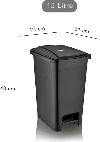 Slim Pedallı Banyo Mutfak Çöp Kovası - 15 Litre - Siyah fiyatları