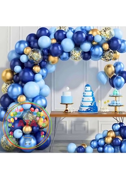 ^^ Doğum Günü Konsepti *krom Gold*açık Mavi*lacivert*şeffaf* 100LÜ Balon Zinciri Parti Seti 10GRPUL