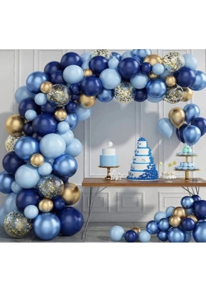 Mavi Lacivert 65 Li Balon Zinciri Süsleme Seti 5 Renkli Sünnet Mevlüt Yaş Parti