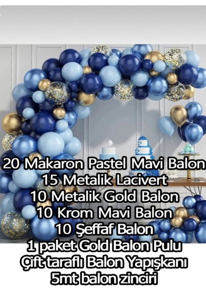 Mavi Lacivert 65 Li Balon Zinciri Süsleme Seti 5 Renkli Sünnet Mevlüt Yaş Parti modelleri
