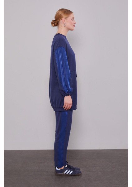 Lacivert Parıltılı Şerit Detay Ikili Takım