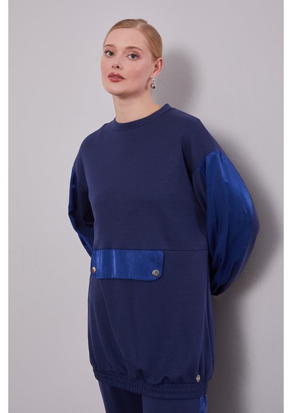 Lacivert Parıltılı Şerit Detay Ikili Takım