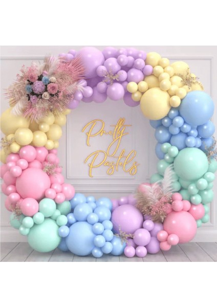 Makaron Soft Renkler Balon Çemberi Balon Zinciri Doğum Günü Süslemesi 125 Adet Balon