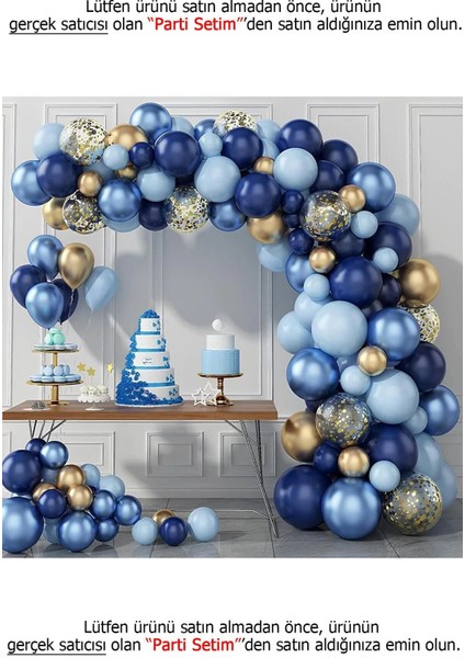 Parti Setim^^ Macaron Mavi* Gece Mavisi* Gold Krom* Şeffaf 100'LÜ Balon Seti