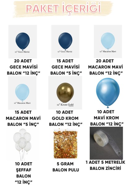 Parti Setim^^ Macaron Mavi* Gece Mavisi* Gold Krom* Şeffaf 100'LÜ Balon Seti fiyatları