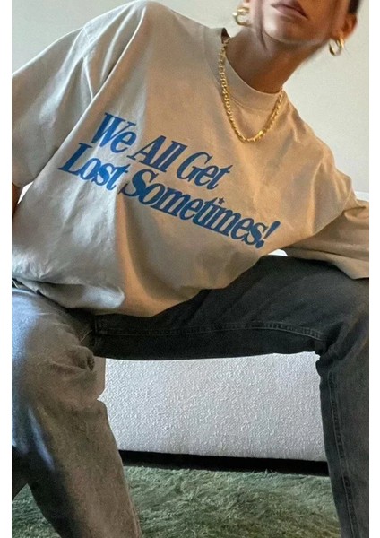 Unisex Baskılı Oversize T-Shirt - Beyaz