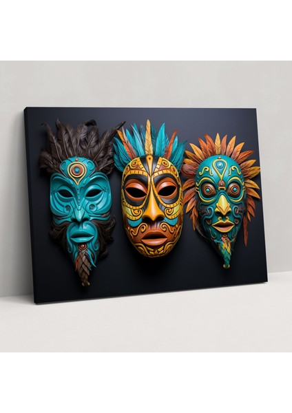 Orta Taş Devri Tören Maskeleri Duvar Dekorasyonu - Orta Taş Devri Tören Sanatı Orta Taş Devri Tören Maskeleri Kanvas Tablo.