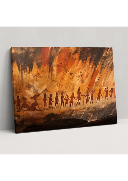 Orta Taş Devri Duvar Dekorasyonu - Topluluk Mağara Duvar Resim Kanvas Tablo - Orta Taş Devri Duvar Sanatı Kanvas Tablo Topluluk Aktiviteleri