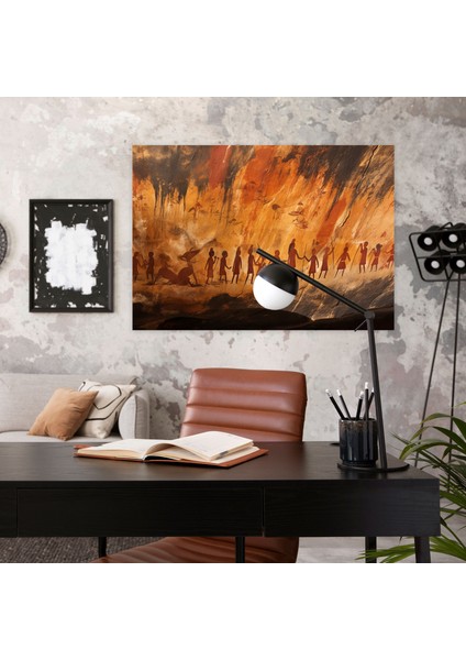 Orta Taş Devri Duvar Dekorasyonu - Topluluk Mağara Duvar Resim Kanvas Tablo - Orta Taş Devri Duvar Sanatı Kanvas Tablo Topluluk Aktiviteleri fiyatları