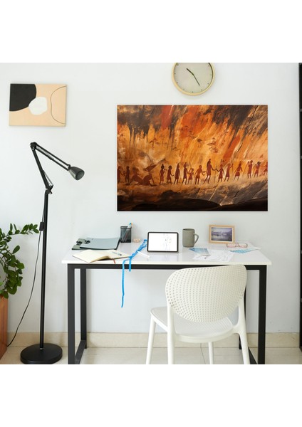 Orta Taş Devri Duvar Dekorasyonu - Topluluk Mağara Duvar Resim Kanvas Tablo - Orta Taş Devri Duvar Sanatı Kanvas Tablo Topluluk Aktiviteleri modelleri