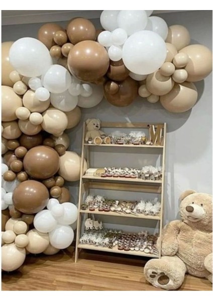 70 Adet Zincir Balon Seti--Kum-Sütlü Kahve--Beyaz 12INÇ Balon Bandı - Balon Zinciri 5 Metre
