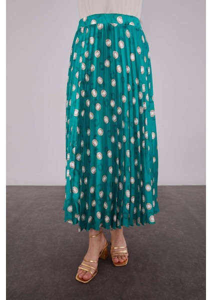 Zümrüt Yeşili Piliseli Desenli Etek Takım