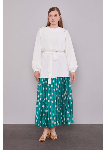 Zümrüt Yeşili Piliseli Desenli Etek Takım fiyatları