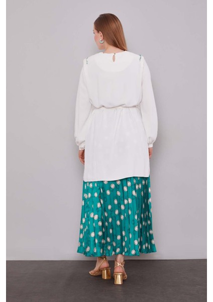 Zümrüt Yeşili Piliseli Desenli Etek Takım fırsatları