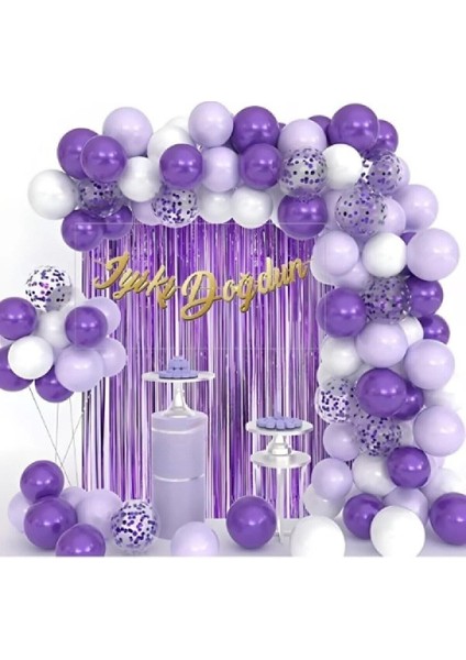 Lüks Mor Lila Beyaz Doğum Günü Balon Zincir Seti