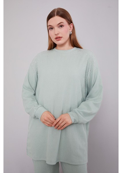 Mint Yeşili Omzu Taş Işlemeli Ikili Takım indirimleri