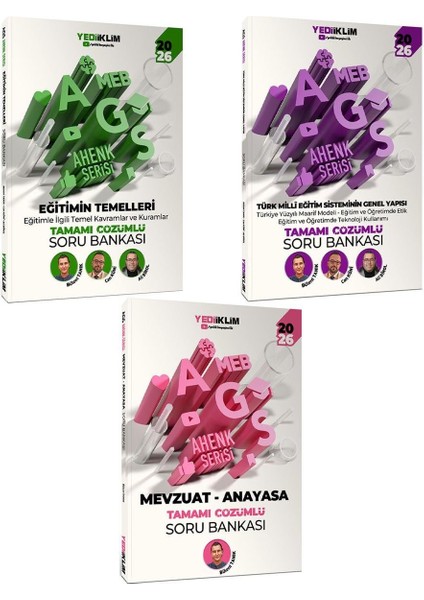 Yediiklim 2026 Meb Ags Ahenk Serisi Eğitimin Temelleri-Eğitim Sisteminin Genel Yapısı-Mevzuat Anayasa Tamamı Çözümlü Soru Bankası Seti 3 Kitap