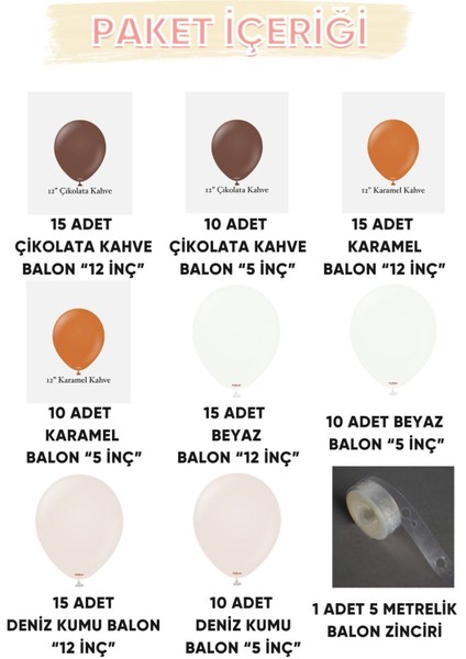 Parti Setim^^ Çikolata Kahve* Karamel* Deniz Kumu* Beyaz 100'LÜ Balon Seti modelleri