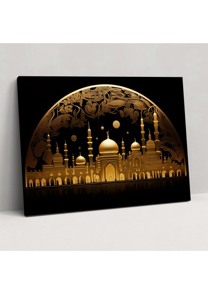 Camii Duvar Sanatı - Islam Hat Sanatı Kanvas Tablo - Camii Altın Silüet Şık Ruhani