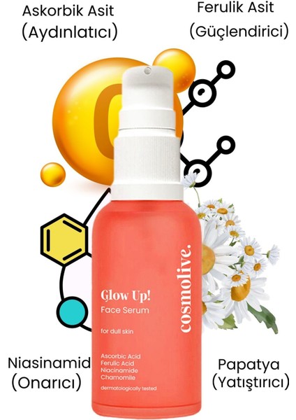 Yüz Serumu | Aydınlatıcı | Askorbik Asit | Ferulik Asit | Niasinamid | Papatya