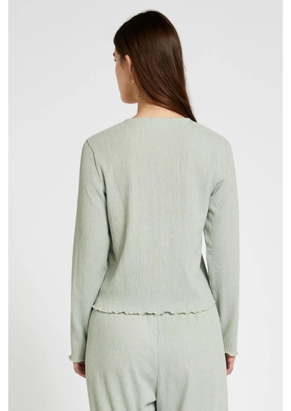 Kadın Önden Bağlamalı Kimono Yeşil Yeni Sezon Rahat Kalıp, Kadın Bluz fırsatları