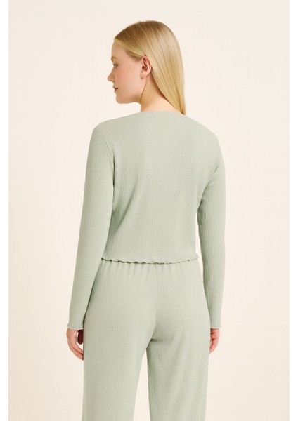 Kadın Önden Bağlamalı Kimono Yeşil Yeni Sezon Rahat Kalıp, Kadın Bluz