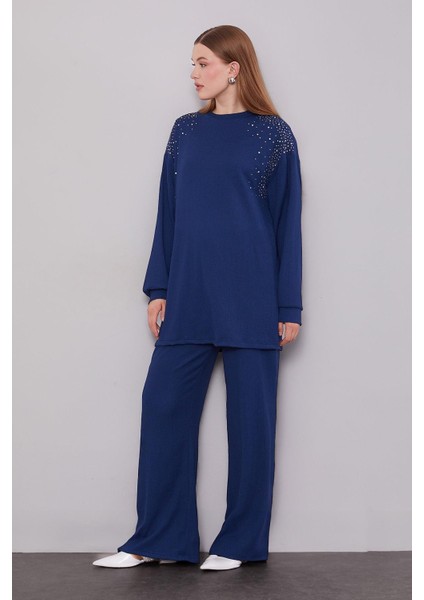 Lacivert Omzu Taş Işlemeli Ikili Takım fiyatları