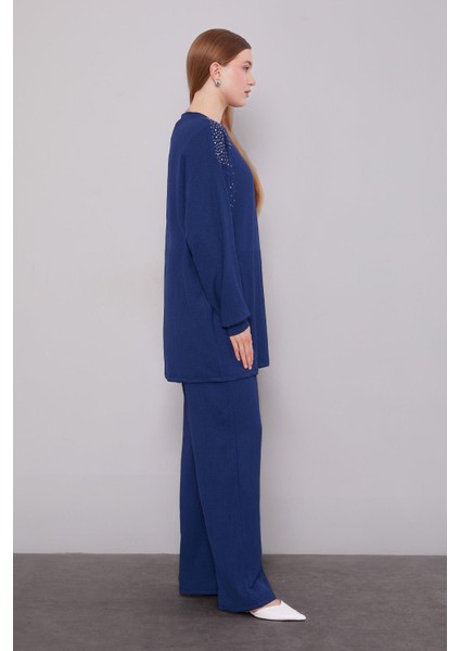 Lacivert Omzu Taş Işlemeli Ikili Takım modelleri