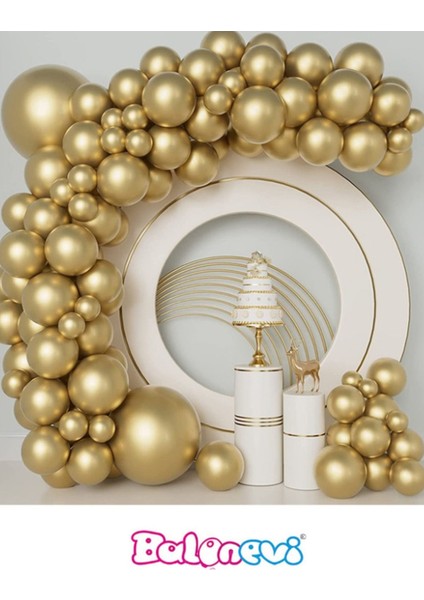 Gold Renkli Krom Zincir Balon Seti 3 Metre