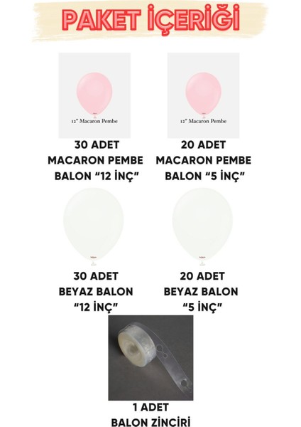 Parti Setim^^ Macaron Pembe* Beyaz 100'LÜ Balon Zinciri Seti fiyatları