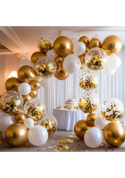 60 Adet Gold Beyaz Krom Balonlu Doğum Günü Parti Seti fiyatları