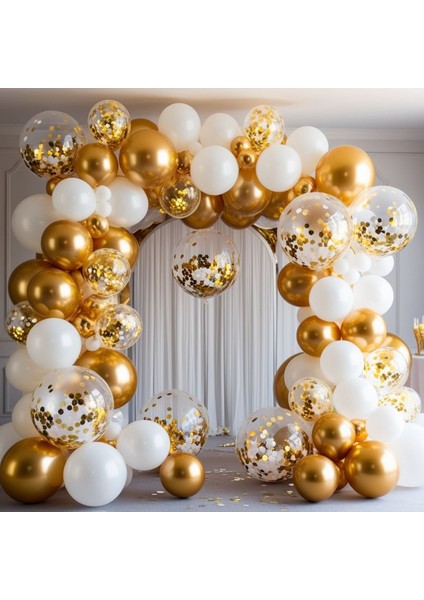 60 Adet Gold Beyaz Krom Balonlu Doğum Günü Parti Seti fırsatları