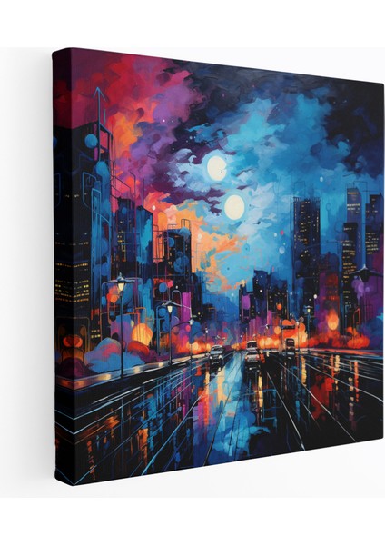 Canlı Gece Enerjisi Kanvas Tablo - Gece Şehir Yaşamı Şehir Manzarası Kanvas Duvar Sanatı