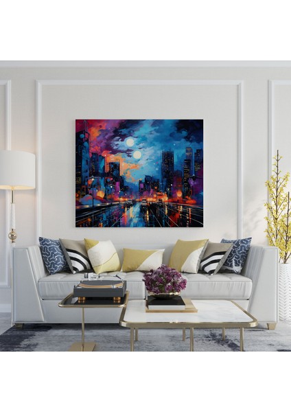 Canlı Gece Enerjisi Kanvas Tablo - Gece Şehir Yaşamı Şehir Manzarası Kanvas Duvar Sanatı modelleri