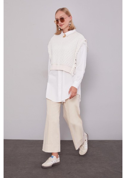 Ekru Triko Yelekli Gömlek Ikili Takım fiyatları
