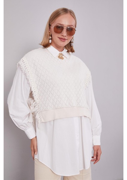 Ekru Triko Yelekli Gömlek Ikili Takım fırsatları