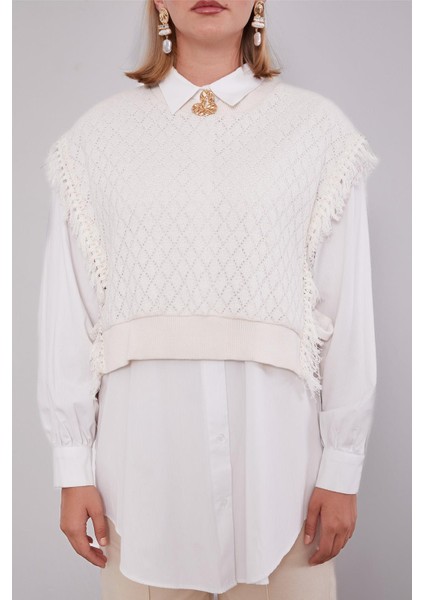 Ekru Triko Yelekli Gömlek Ikili Takım indirimleri