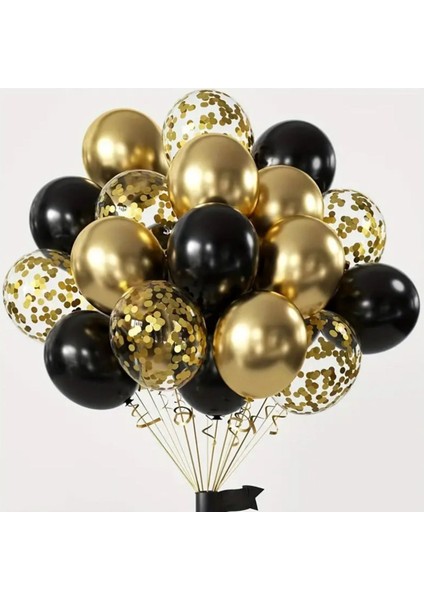 Siyah Metalik Payetli Balon Seti