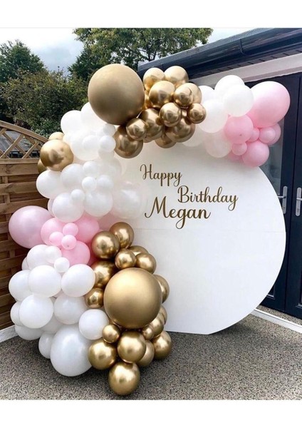 Parti Setim^^ Gold Krom* Macaron Pembe* Beyaz 100'LÜ Balon Seti
