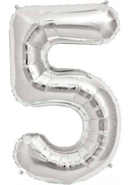 5 Rakamlı Metalik Gri Folyo Balon 40 Inc 100CM 5 Sayılı Helyum Balonu Gümüş Balon