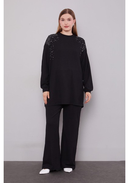 Siyah Omzu Taş Işlemeli Ikili Takım