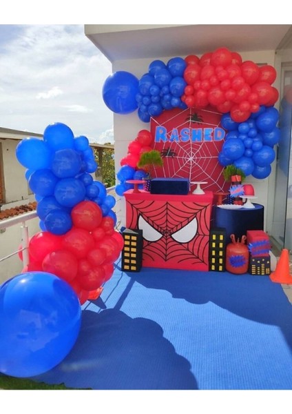 80 Adet Lacivert Kirmizi Balon ve 5 Metre Zincir Spiderman Örümcek Adam