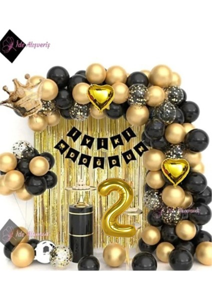 Sell Gold ve Siyah Renkli Yıldızlı 2 Yaş Balon Zinciri Doğum Günü Seti Iyi Ki Doğdun Doğum