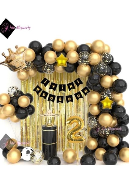 Sell Gold ve Siyah Renkli Yıldızlı 2 Yaş Balon Zinciri Doğum Günü Seti Iyi Ki Doğdun Doğum modelleri